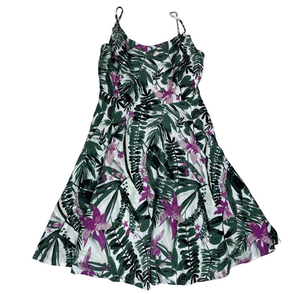 Old Navy Tropical Floral Smocked Spaghetti Strap Sun Dress Green Pink Large L
